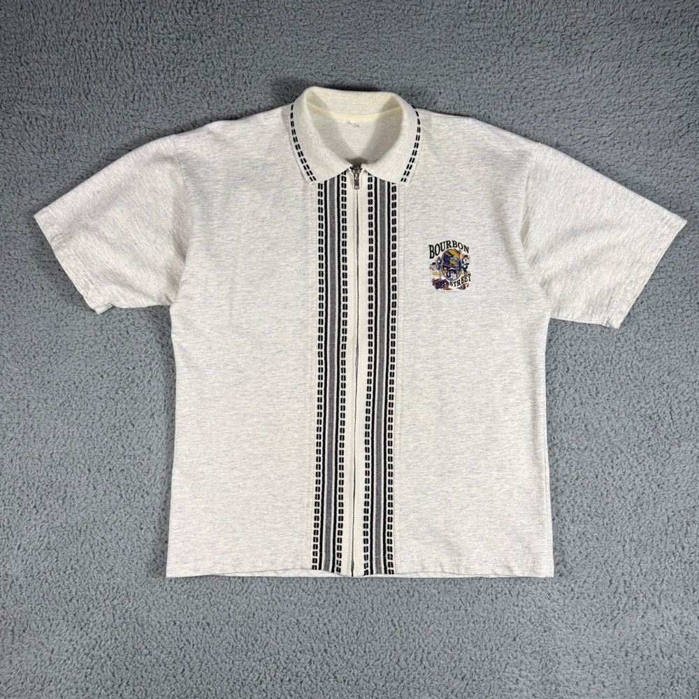 Vintage Burbon Street Polo Shirt Size Large New Orleans French Quarter Full Zip